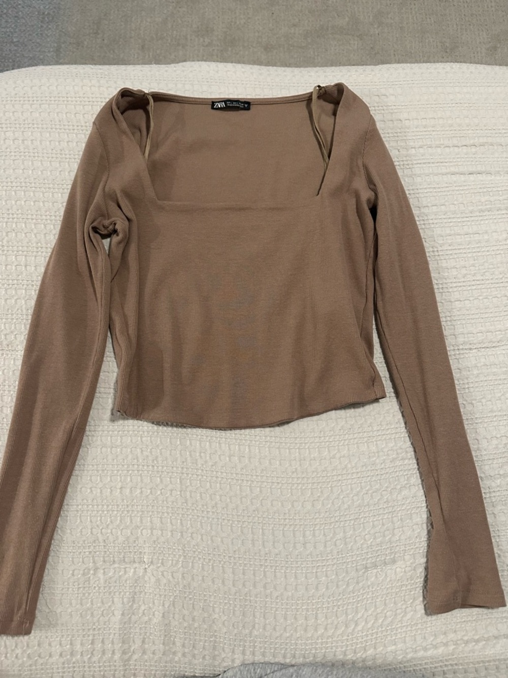 Zara Taupe Square-Neck Long Sleeve Top